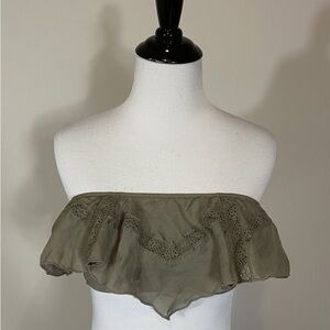 Victoria’s Secret Olive Green Off Shoulder Ruffle Crop Top Lace Trim W Straps L